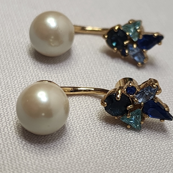 ♠ Kate Spade New York Sapphire and Aqua Marine Blue Stone Stud w\Pearl Jacket - Picture 9 of 16